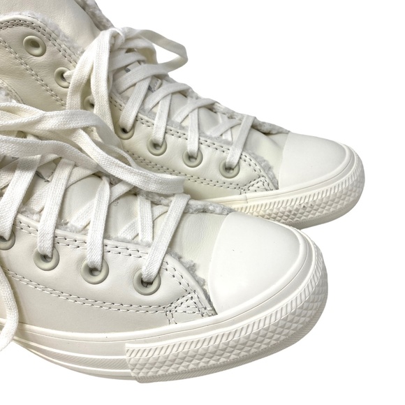 Converse Chuck Taylor High Top Women White Sherpa Leather Sneakers Size A04257C - Picture 3 of 8